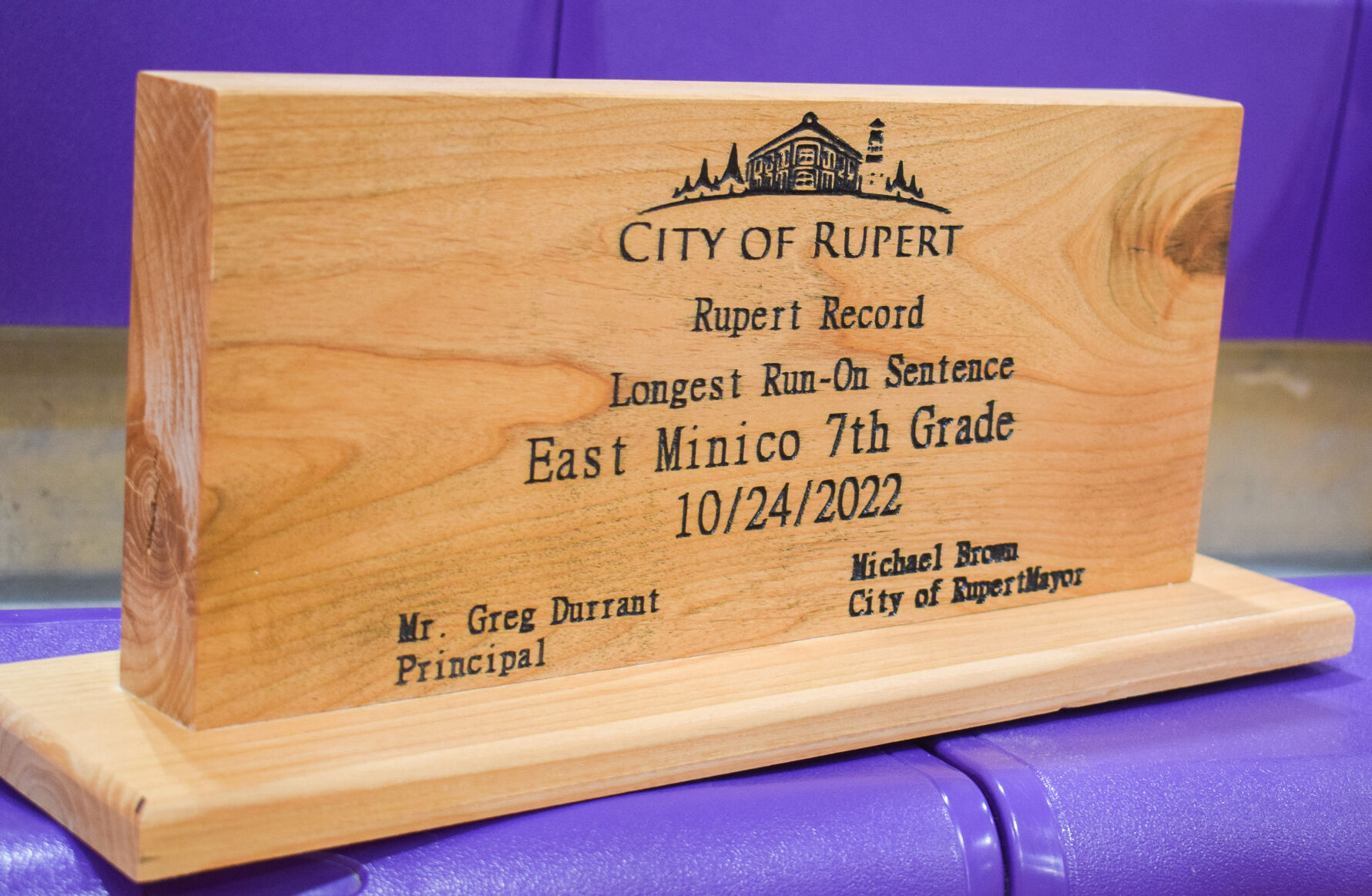 Rupert's Grade 7 students write a performance sentence measuring 163 inches and three quarters long